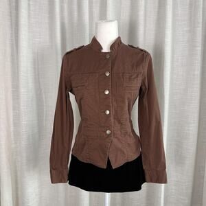 George Jacket Womens 6 Brown Military Button Front Epaulet Short Twill Fitted